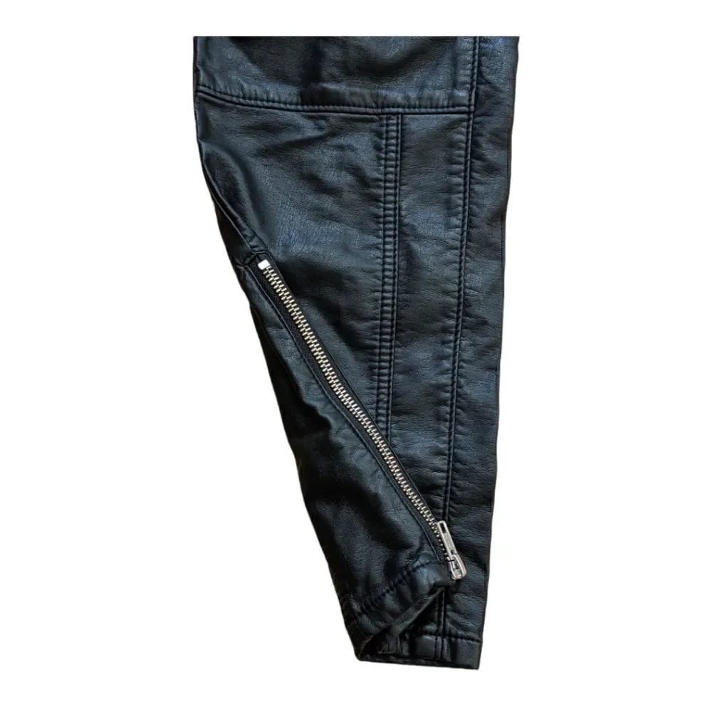 Free People Black Faux Leather Pants Ankle Zip Size 8